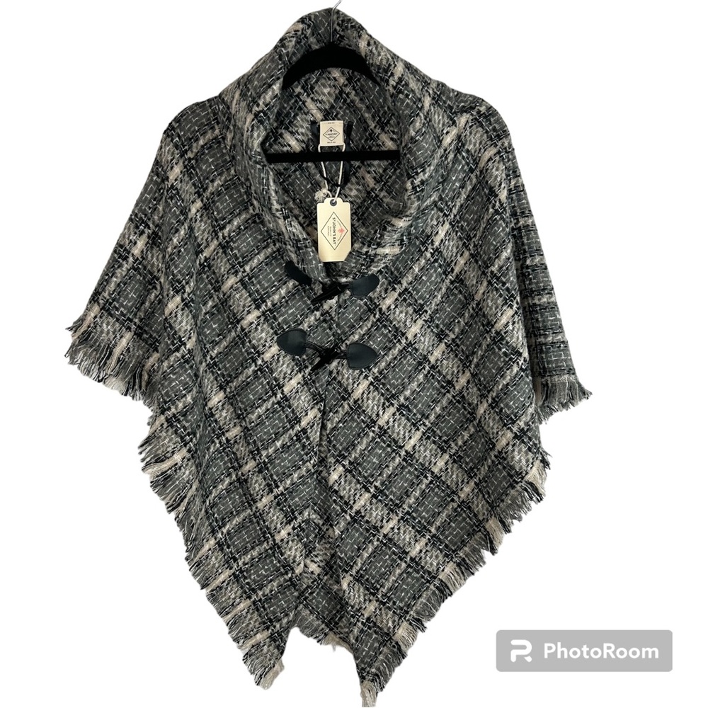 NWT Black Gray Multi Plaid Poncho One Size St Johns Bay